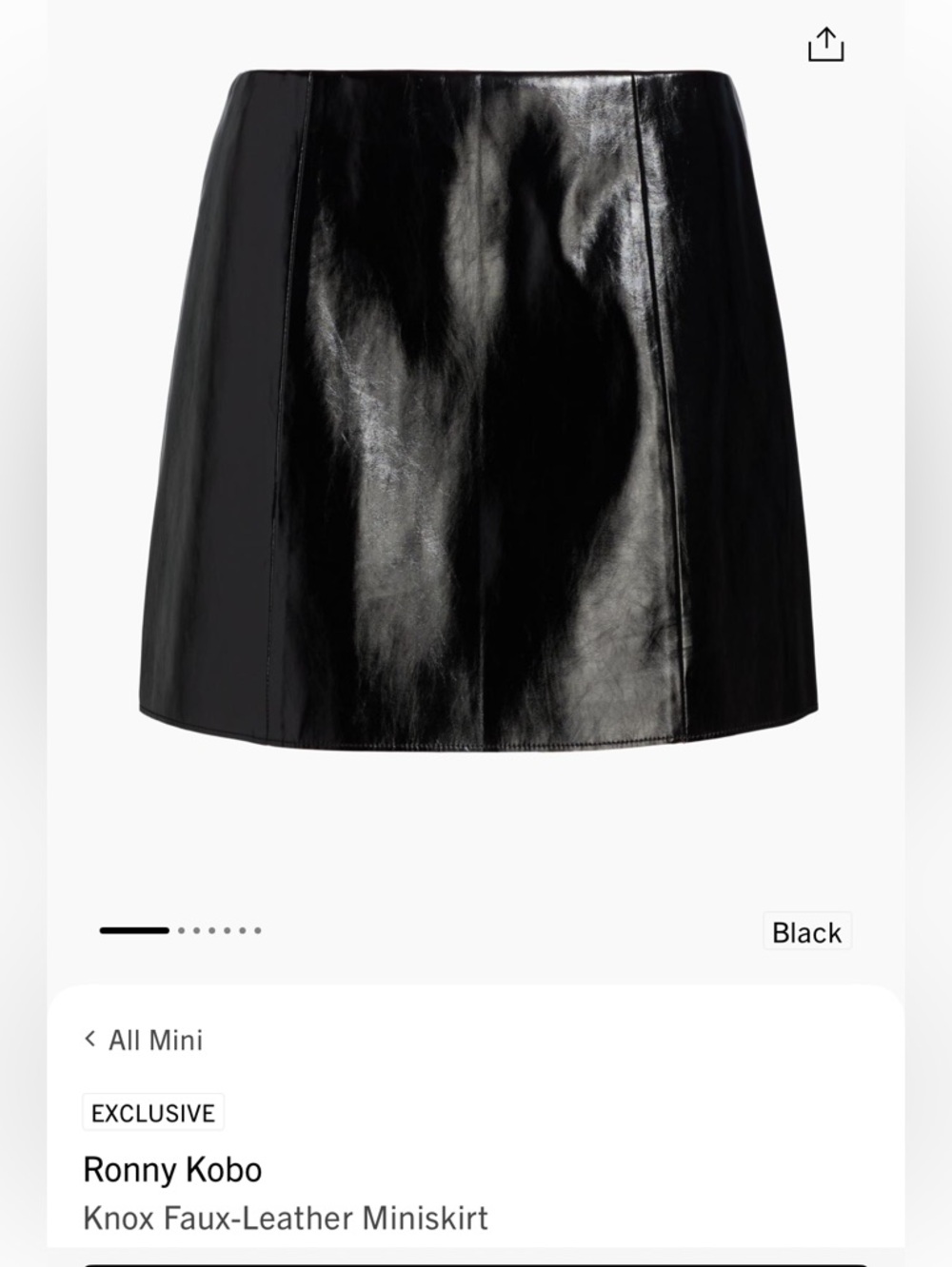 Ronny Kobo Knox Black Glossy Faux-Leather Mini Skirt. Size S. NWT